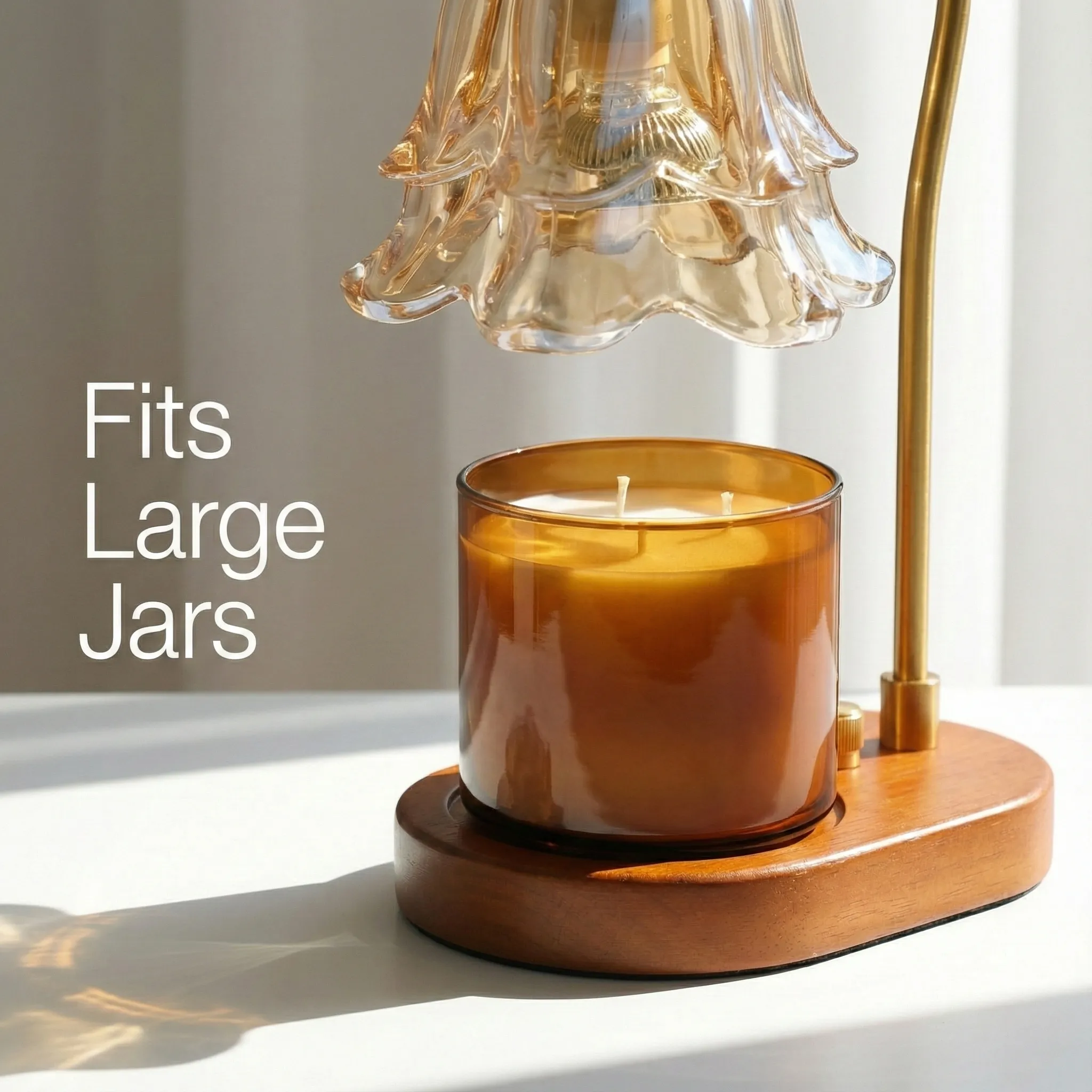 Nook Sanctuary Candle Warmer Lamp | Amber Petal Shade & Walnut Base | Large Jar Compatible thumbnail 3